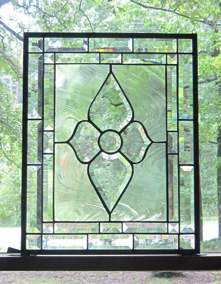 Stained Glass Panel Clear Beveled Glass by CartersStainedGlass