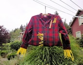 Clothespin Bag Peg Bag, Little Scarecrow, Red Black Plaid, Straw