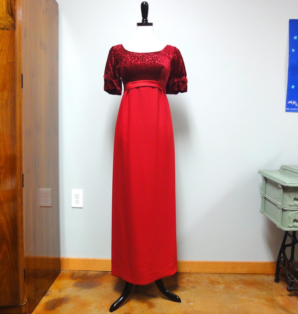 Vintage 60s Deep Cranberry Red Formal Dress, Prom, Wedding Sheath Dress, Velvet, Petite