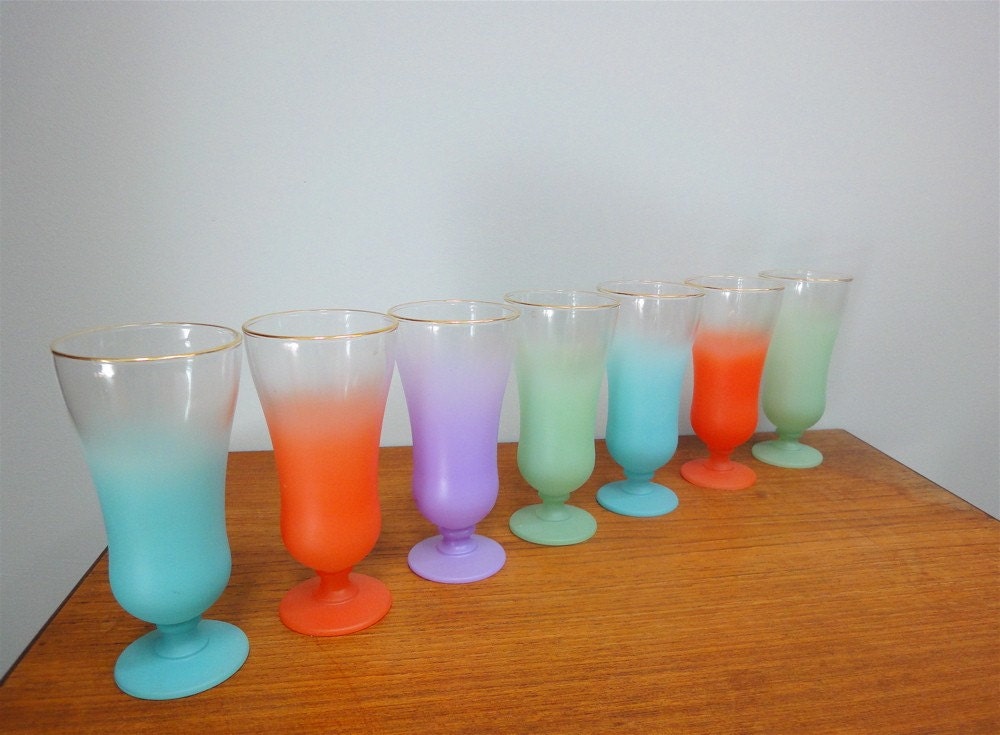Vintage Blendo Frosted Drinking Glasses Tropical by StelmaDesigns