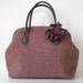 Nep Herringbone Tweed Wool Boston bag with a leather corsage- Burgundy