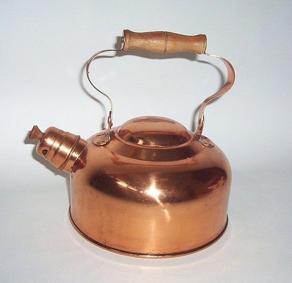Copper Whistling Tea Kettle with wood handle by RetroClassics