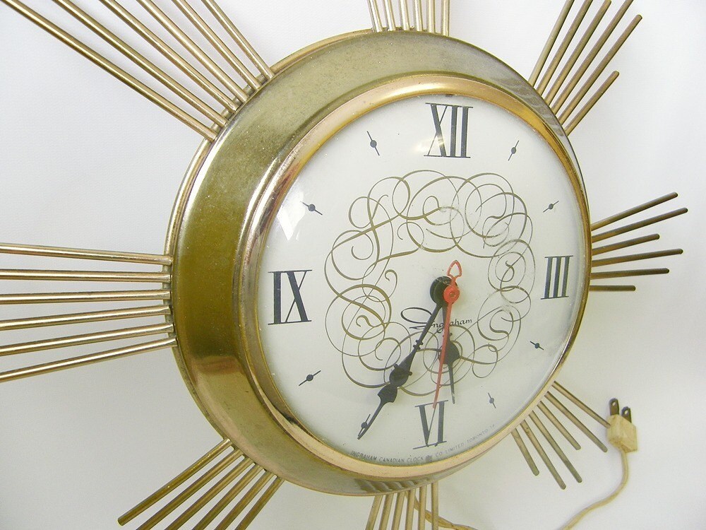 Vintage Starburst Sunburst Wall Clock Ingraham
