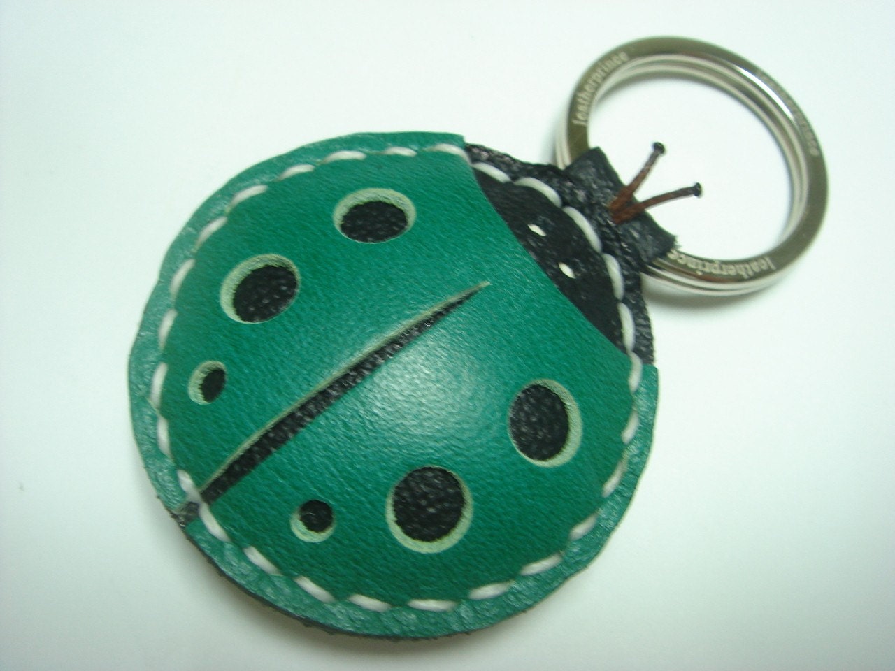 Penny the LadyBug Leather Keychain ( Dark Green )