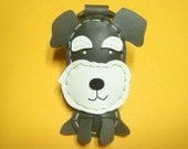 Leather Keychain - James the Schnauzer leather charm ( Dark Grey )