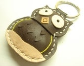 Lovely Fiona the Owl Leather Keychain ( Dark Brown )