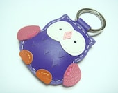 Lovely Fanny the Owl Leather Keychain ( Bright Purple )