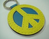 Peace Symbol leather keychain ( Yellow / Blue )