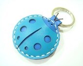 Leather Keychain - Penny the LadyBug  leather charm ( Blue )