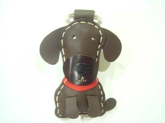 Cocoa the Chocolate Labrador Leather Keychain ( Dark Brown )