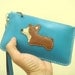 NaNa the Corgi leather Wristlet ( Turquoise )