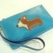 NaNa the Corgi leather Wristlet ( Turquoise )