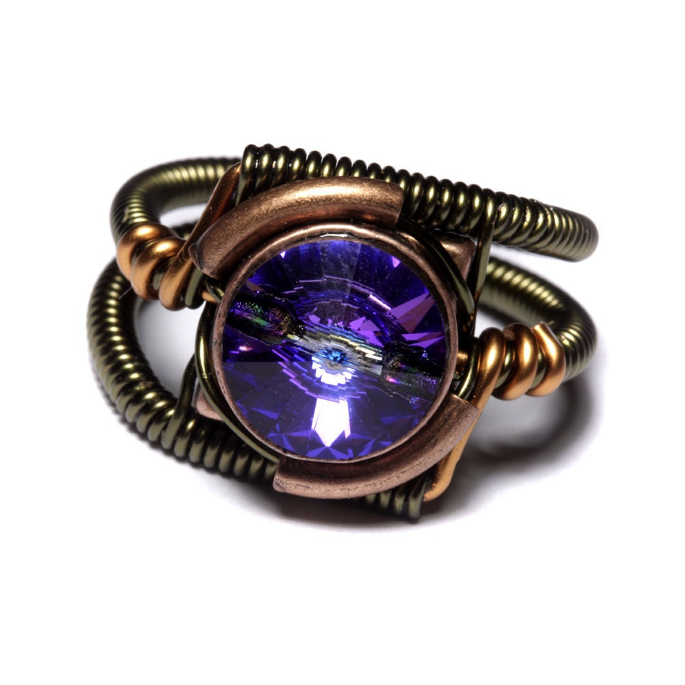 Steampunk Jewelry - RING - Heliotrope Purple Swarovski Crystal