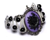 Steamgoth Bracelet - Purple and Black Rose Cameo