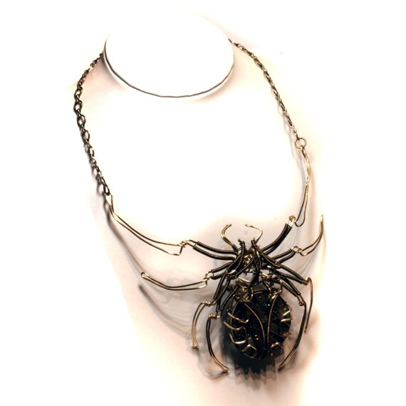 Steampunk - Necklace and Sculpture - SPIDER - Brass wire with vintage watch parts - OOAK