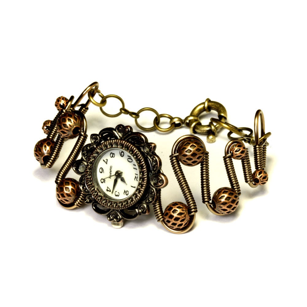Steampunk Neo Victorian Jewelry - Copper -  Working watch bracelet