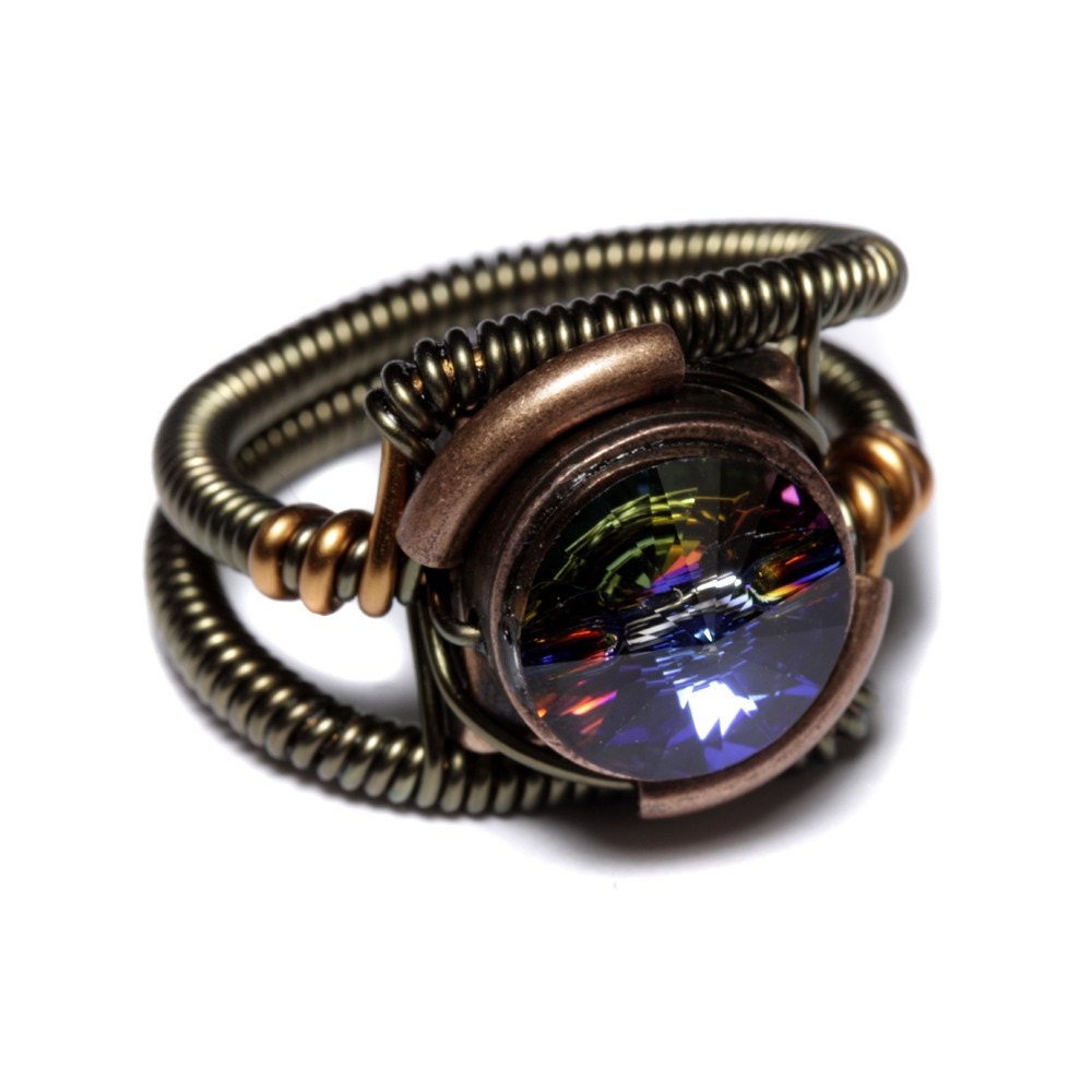 Steampunk Jewelry - RING - Meridian Blue Swarovski Crystal