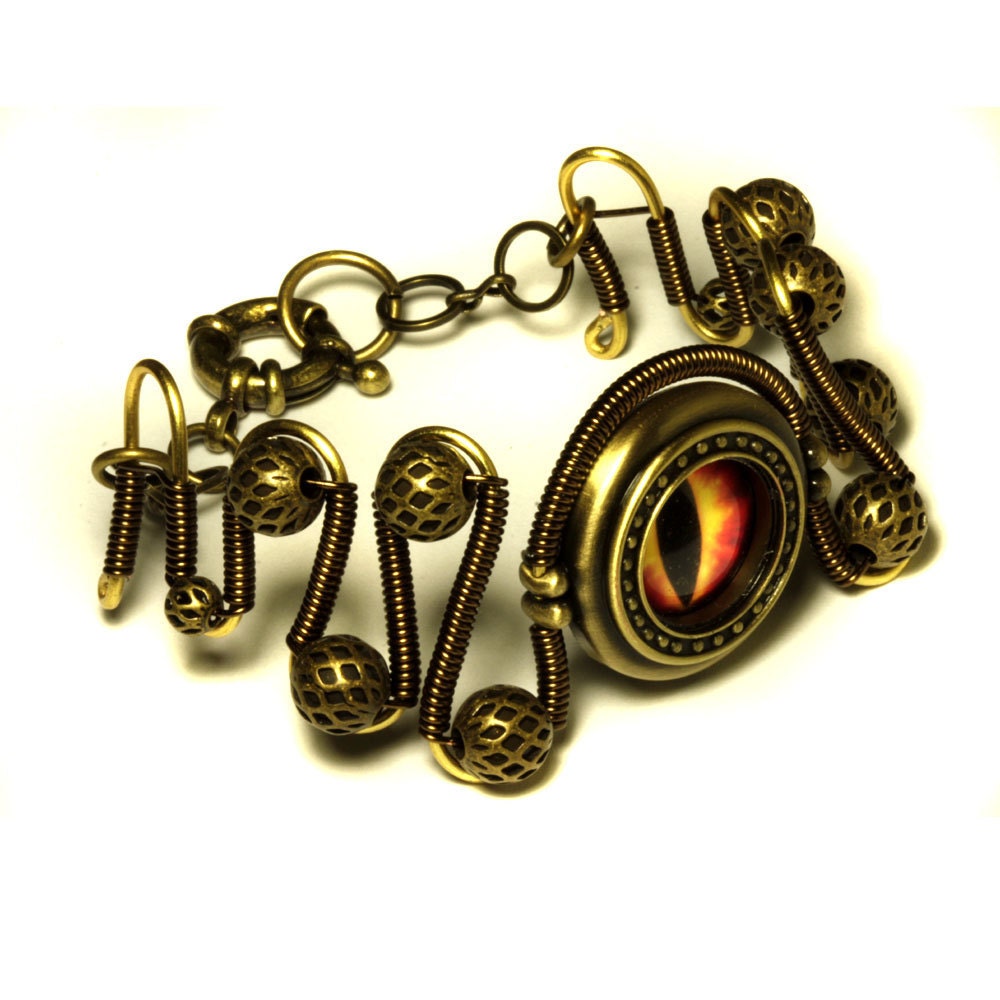Steampunk Jewelry - Brass Fire Dragon Eye Bracelet