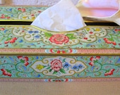 Daher Jadeite Tin Tissue Holder Vintage with Pink Roses