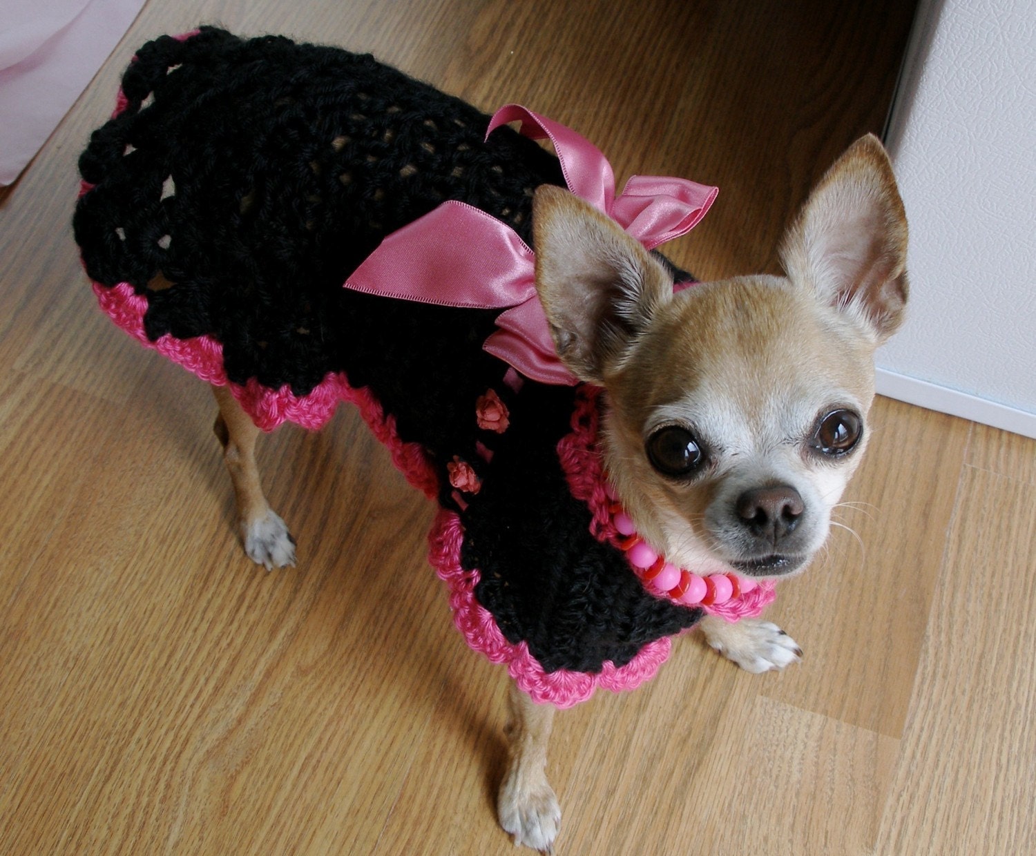Immediate Download - PDF Crochet Pattern for Ribbons and Roses Dog Sweater Dress
