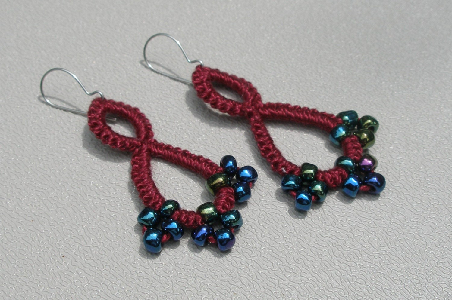 Tatting - Beaded Burgandy Dangles