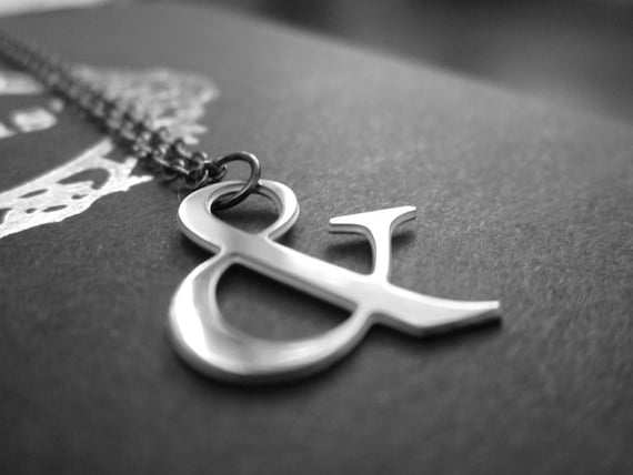 Ampersand Necklace Silver Tone Polished Stainless Steel Typography Necklace