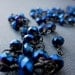 Black Peacock Feather necklace - metallic peacock blue glass rondelle beads - gunmetal beaded chain