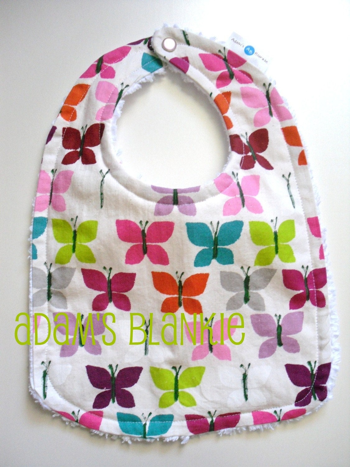 Baby to Toddler Bib - Canyon Flutter - OR CHOOSE Your own FABRIC - with Chenille and Pearl Snap