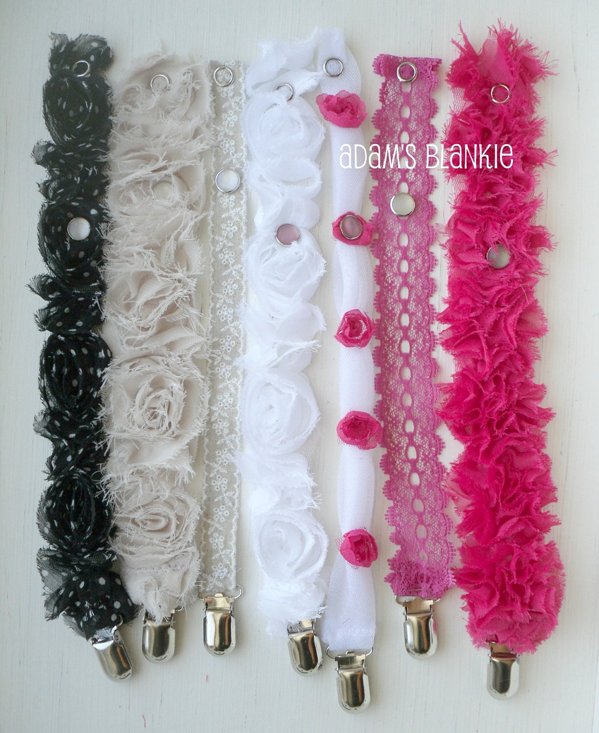 Gorgeous Shabby Chic Rosettes Baby Girl Pacifier Binkie Clip - Pink Rosettes