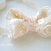 Creamy Rosette Bow Headband - Pink Cream Ivory - Pearl Beads - Girls Newborns Baby Infant Adults - Photo Prop - Wedding