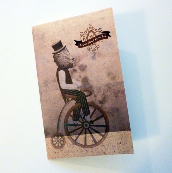 DIY Lion on Pennyfarthing Bicycle Printable PDF Card Good Times for Birthday, Thank you, Congrats, Circus, Brown