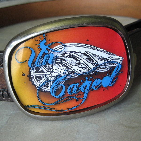 Biker belt buckle, men's women's, winged wheel, Father's Day gift - Uncaged