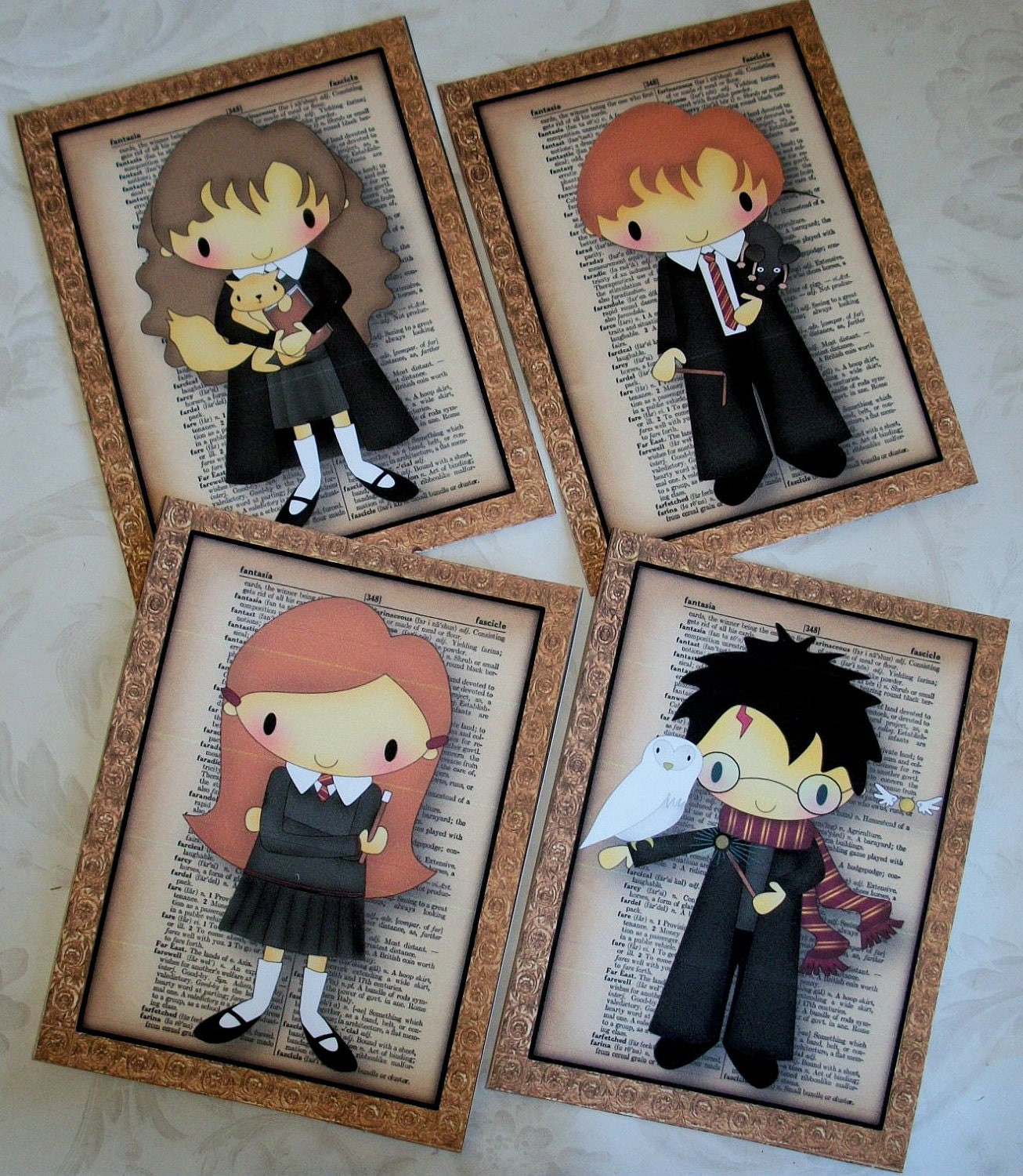 HARRY POTTER and friends - 5x7 prints - Set of 4 - Whimsical and Delightful - Wall Art - PQ 84