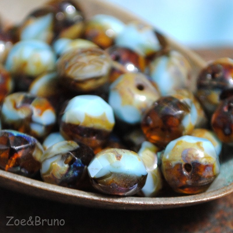 10 Beachside Dream -  Czech Glass Gemstone Donuts