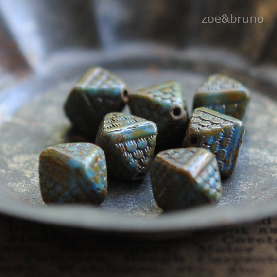 4 Little Tiles - Czech Glass Blue Bi-cone Beads