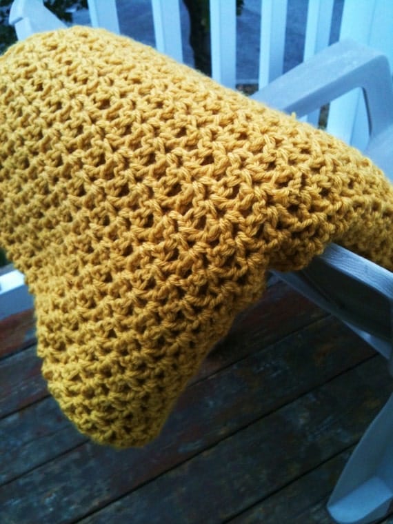 Mustard Crocheted Throw Blanket