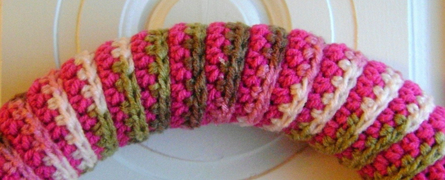 Handmade Crochet 14 Inch Rose Wreath with Butterfly