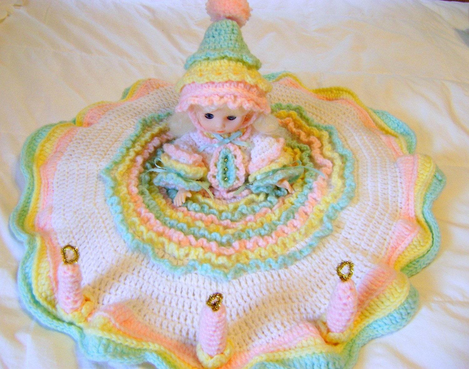 Handmade Happy Birthday Crochet Bed Doll