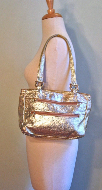 Vintage Gold Leather Handbag Purse