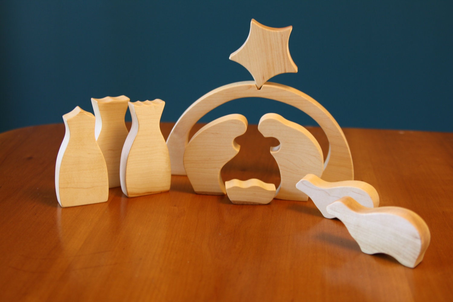 Modern Nativity Set in Wood by Little Alouette 10 piece set