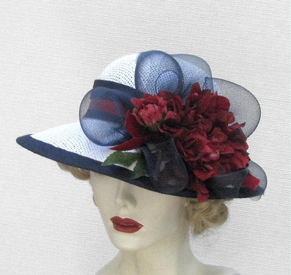 Womens Hat Wide Brim Straw Summer Hats in Red White and Blue