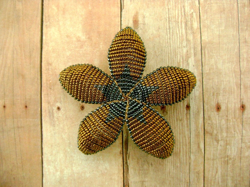 Hair Clip or Brooch - Gunmetal and Bronze Art Deco Style Beaded Flower - Ododo Originals