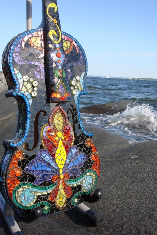 SALE-Shattered Symphony-Original Mosaic Violin Sculpture for the Musician in you.