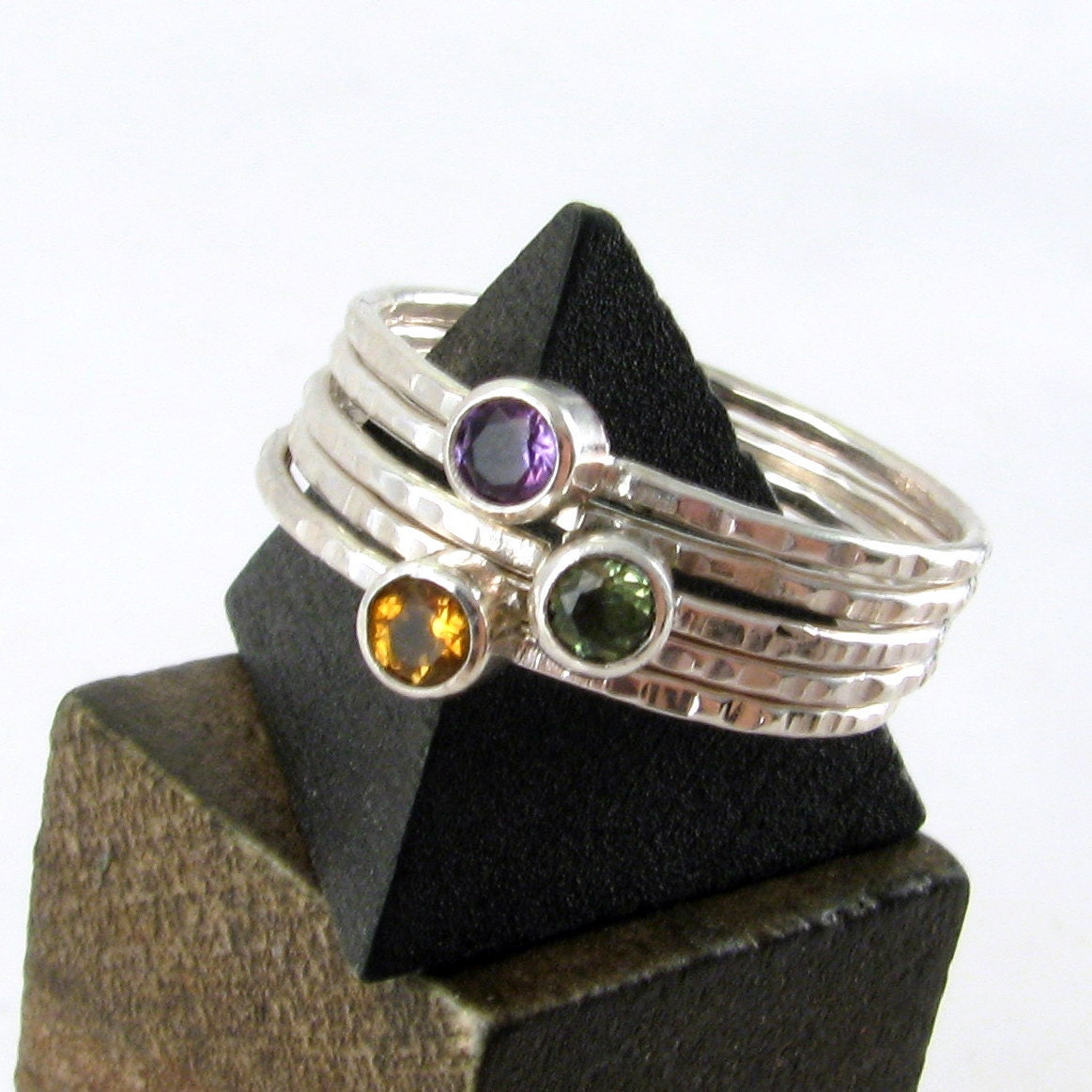 Gemstone Stacking Rings Set of 5 - 1mm band - Made to Order - Your Choice of Stone - Personalized Jewelry - Birthstone Rings - Mothers Rings