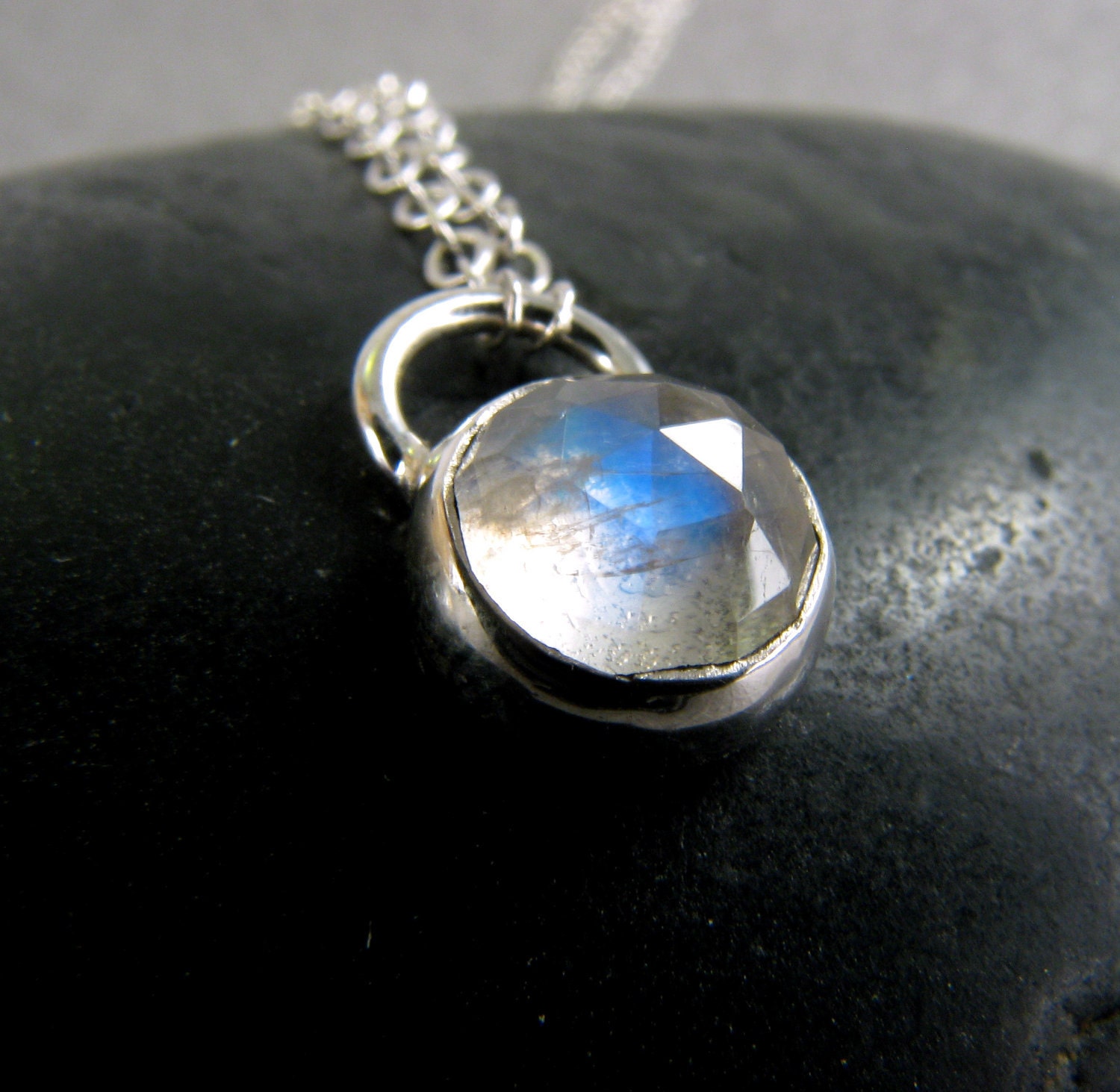 Rainbow Moonstone Pendant Necklace in Sterling Silver