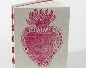 Red heart handmade journal, sacred heart, small notebook, gift under 15