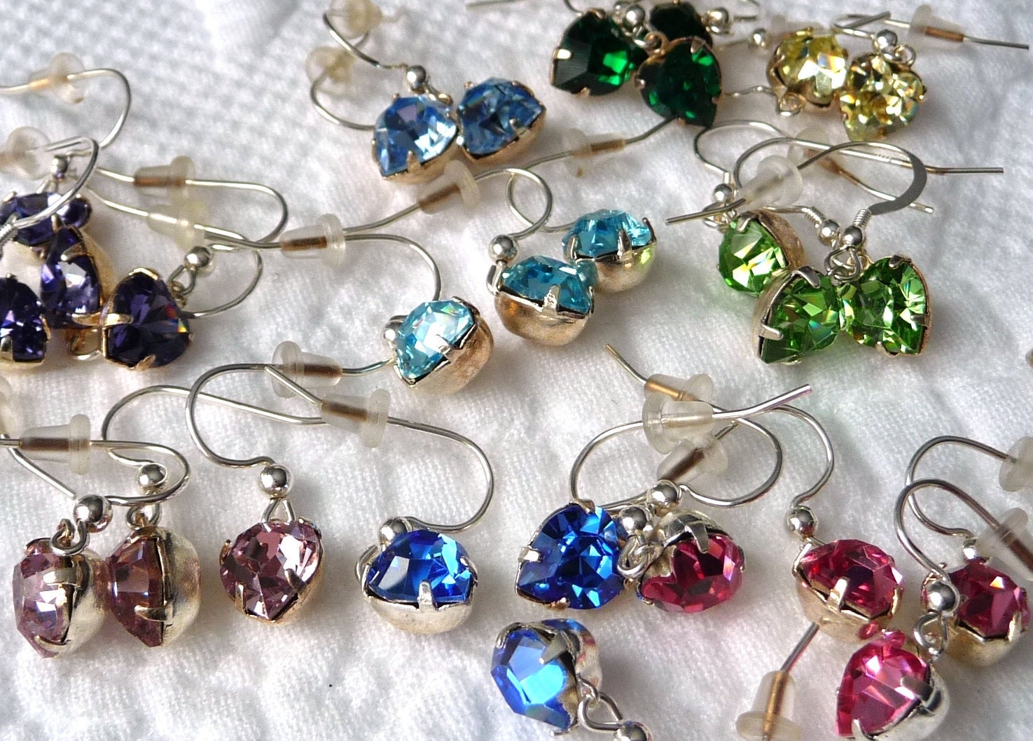 3 Pairs Small Crystal HEART Earrings - SWAROVSKI STERLING Drop Dangle - 6.65 per pair - Valentine's Day or Flower Girl Gift Idea