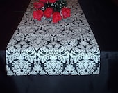 DAMASK RUNNER IVORY and Black Damask Table Runner Cream Waverly Mini Muse Wedding Bridal