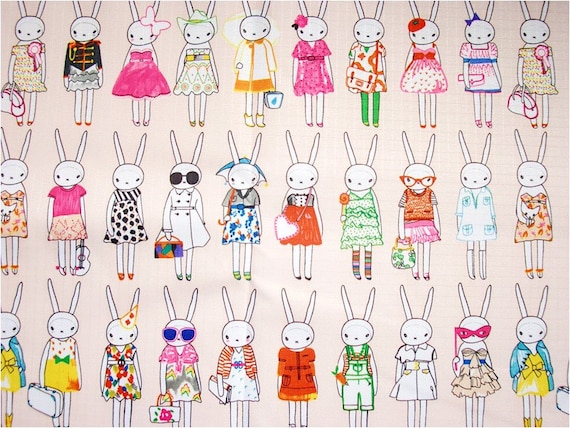 1976 - Fifi Lapin Bunny Rabbit Waterproof Fabric - 58 Inch (Width) x 1/2 Yard (Length)