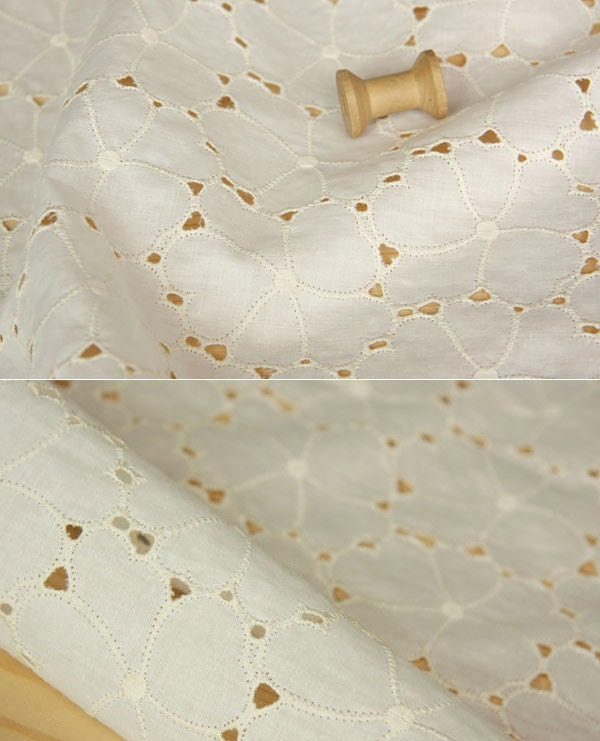 2780 - Japanese Blossom Floral Eyelet Embroidered Cotton Fabric - 43 Inch (Width) x 1/2 Yard (Length)